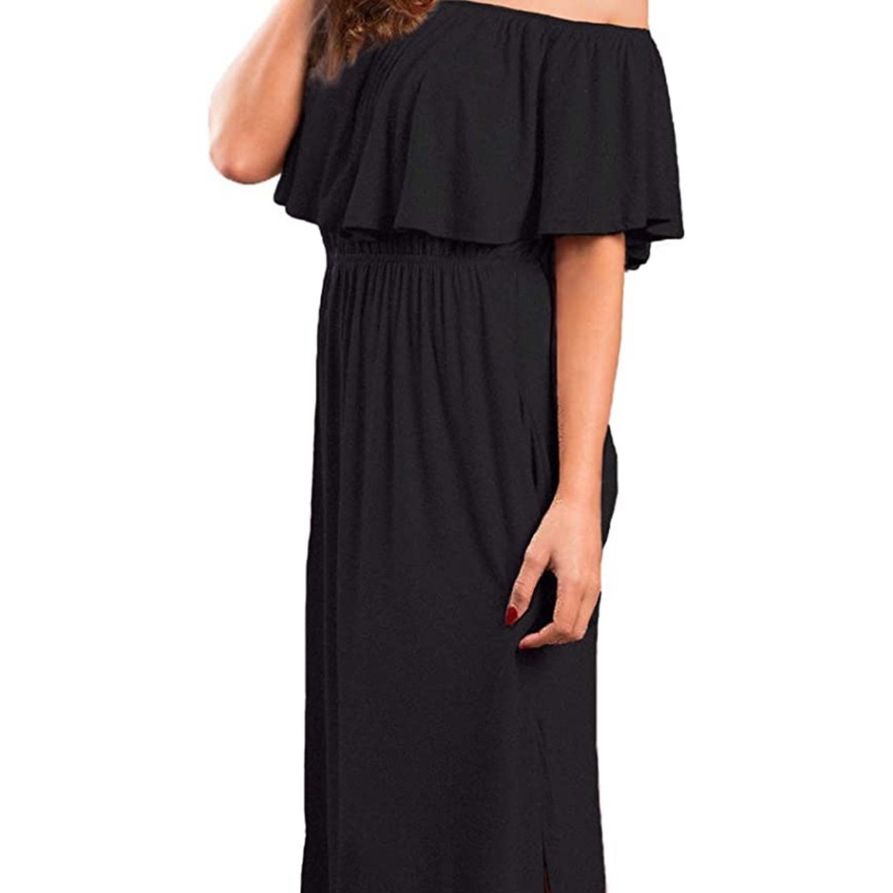 VERABENDI Boho Maxi Dress Size Large | Off or On Shoulder | Pockets | Black